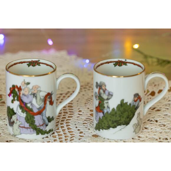 Fitz and Floyd Deck the Halls Mugs - Set of 2 | Vintage Christmas Coffee Cups - Picture 2 of 10